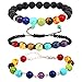 Pusheng Chakra Bracelets Set Beaded Lava Rock Stone Healing Balance Energy Yoga Bracelet,8MM Beads 3 pcs Set