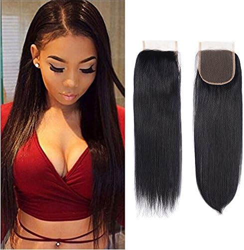 Brazilian Virgin Human Hair Lace Closure Straight 8 Inch 100% Unprocessed Human Hair 4x4 Lace Closure Natural Black Color Free Part