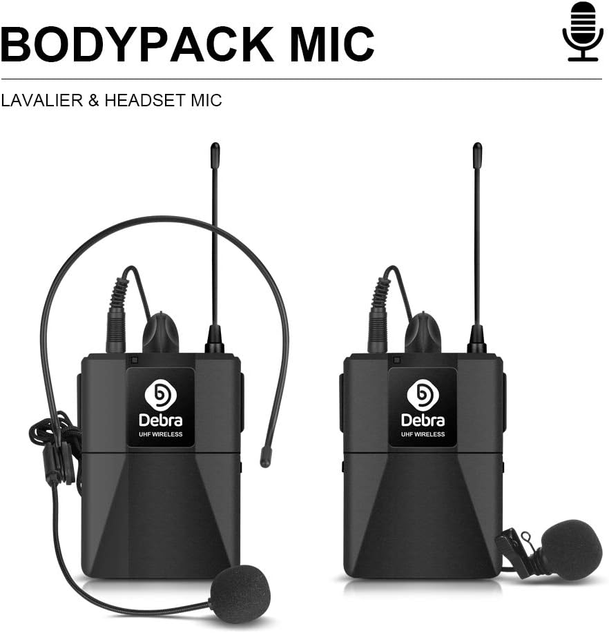 Debra Audio Pro UHF 4 Channel Wireless Microphone System with Cordless Handheld Lavalier Headset Mics, Metal Receiver, Ideal for Karaoke Church Party (with 2 Handheld & 2 Bodypack (A)): Home Audio & Theater