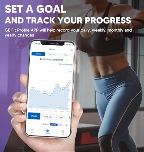 GE Smart Scale for Body Weight: 8-Electrode Digital Bathroom Scale for Body Weight Fat BMI Muscle Mass Full Body Composition Analyzer 27 Measurements Bluetooth Highly Accurate Weighing Scale, 400 lbs