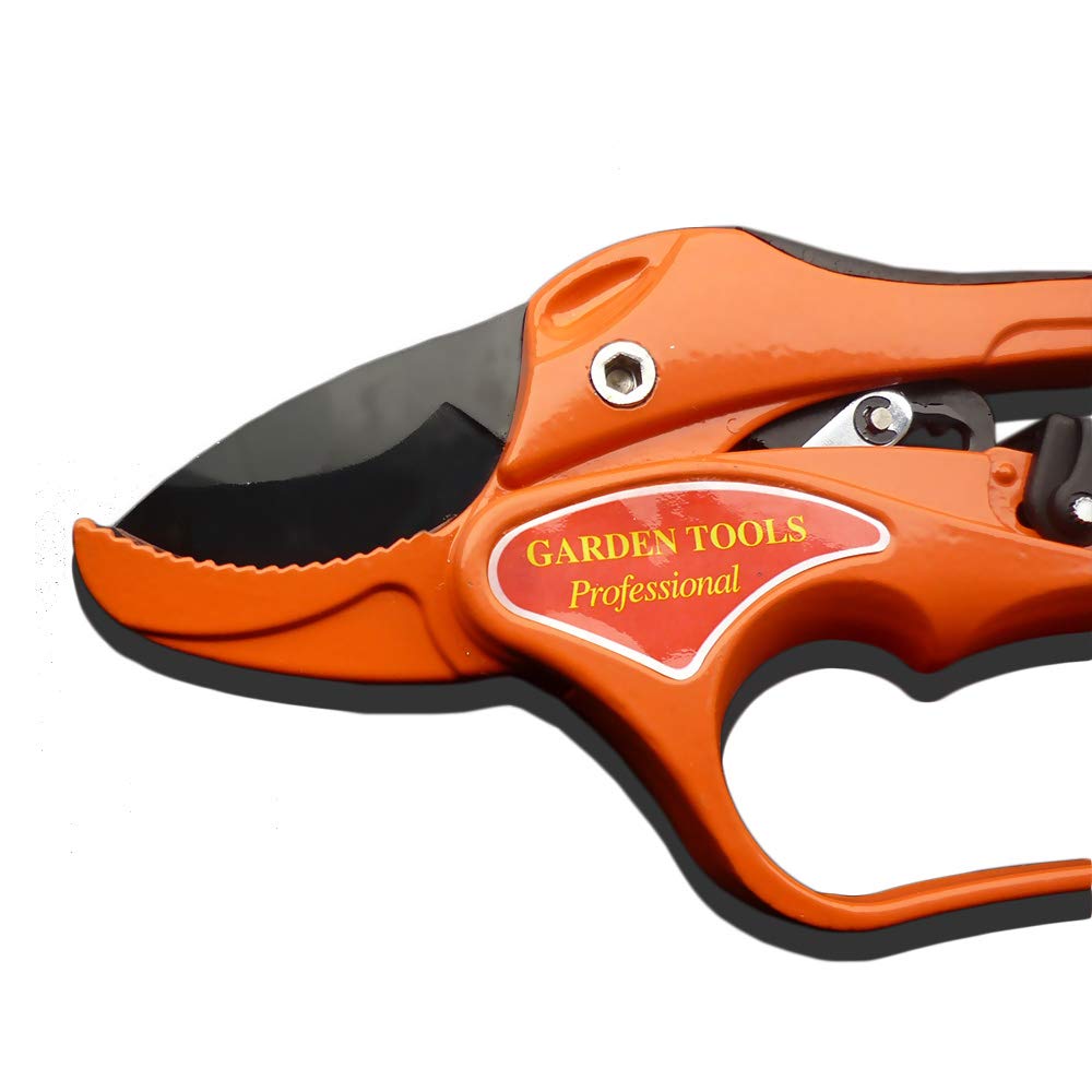 APRIL 14TH Professional Pruning Shears By Ratchet Mechanism, Sharp Tree Trimmers Secateurs Hand Pruner Clippers with Safety Lock - Great for Weak Hands (orange)