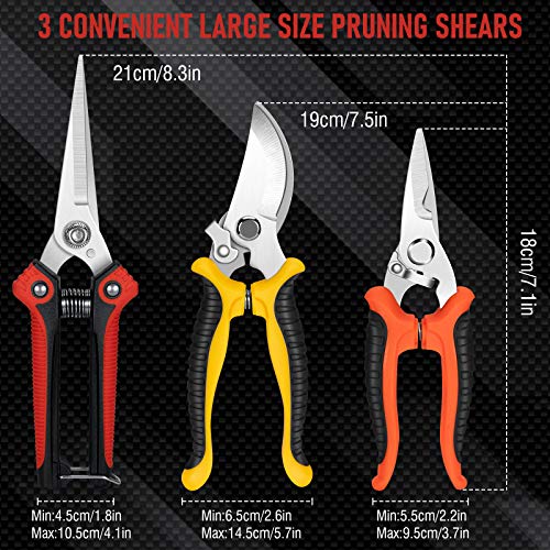 Sécateur de Jardin, Secateur force cisaille jardinage en acier inoxydable Sharp avec sac de rangement, mécanisme de verrouillage et poignée antidérapante pour tiges de branches, fleurs, haies, fruits