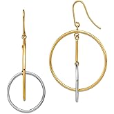 14k Solid Gold Two-tone Double Circle and Bar Long Drop Dangle Earrings 61.3x35.4mm Wide Dangle Earring for Women
