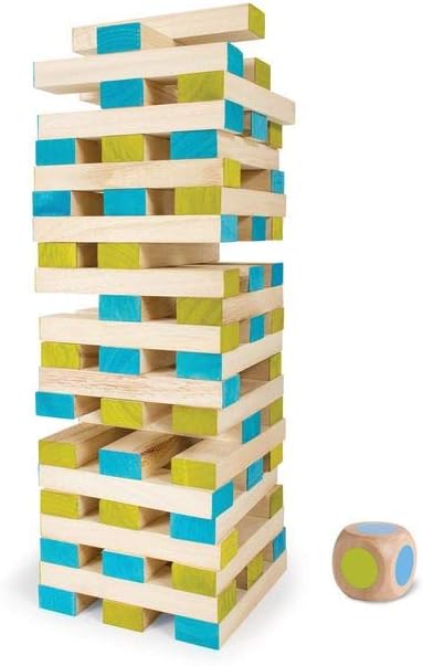 BuitenSpeel Toys GA277 Large Tower Wooden Block Stacking Game, Natural/Blue/Green