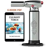 BEST CULINARY TORCH - Chef Torch for Cooking Crème Brulee - Aluminum Hand Butane Kitchen Torch - Blow Torch with Adjustable Flame - Cooking Torch - Perfect for Baking, BBQs, Crafts + Recipe eBook