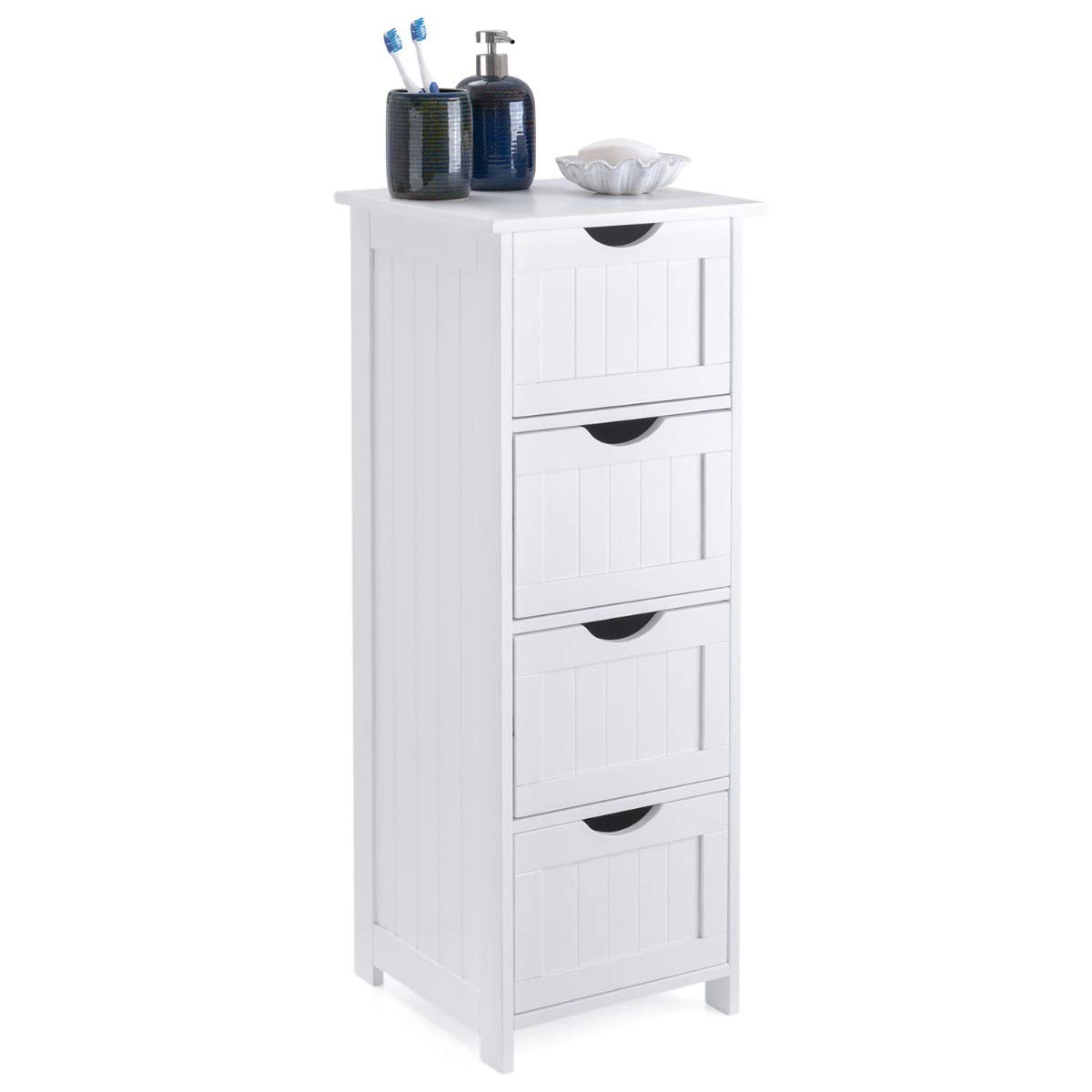 Christow White Bathroom Drawer 4 Deep Drawers, Free Standing Wooden Storage Furniture