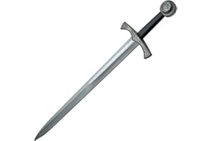 Szco 28” Latex Excalibur LARP Sword – Medieval Foam Sword Prop Weapon with Black Handle & Silver Blade for Cosplay, Costume Accessory, Roleplay & Halloween