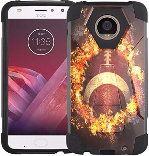 Moto Z2 Force Case, Moto Z2 Play Case - Armatus Gear (TM) Advanced Armor Hybrid Dual Layer Protective Case Design Phone Cover for Motorola Moto Z2 Force / Moto Z2 Play - Football on Fire
