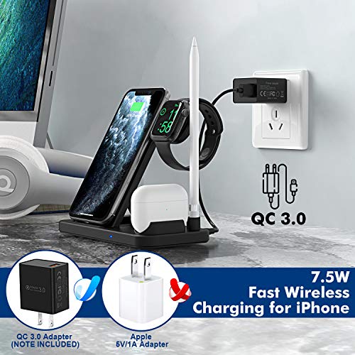 Wireless Charger, POWLAKEN 4 in 1 Wireless Charging Station for Apple Watch, Airpods, Magnetic 10W Wireless Fast Charging Stand for iPhone 11/11 Pro Max/X/XS/XR/Xs Max/8/8 Plus and Other Qi Phones - Thumbnail 2
