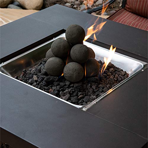 Ceramic Fire Balls | Set of 14 | Modern Accessory for Indoor and Outdoor Fire Pits or Fireplaces - Brushed Concrete Look | Midnight Black, 4 Inch