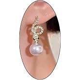 Sparkling Rhinestone Snake Pearl Dangle Earrings for Women Dainty CZ Serpent Drop Earrings Ball Bead Dangling Earrings Everyday Jewelry Gifts