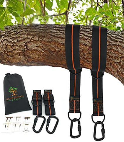Spider Monkey Gear - Tree Swing Hanging Kit - 2 Heavy Duty 5 ft Swing Straps, 4 D-rings, and 2 Safe Locking Carabiners - Easy Hanger for Disc, Bench, Web, Saucer, Toddler, or Baby Swings and Hammocks