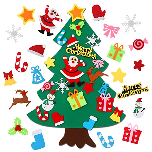 CASA CLAUSI Felt Christmas Tree for Kids DIY Christmas Decorations 2.6ft Xmas Gifts Ideas Kids Party Supplies Home Door Hanging Decor 22 Pcs