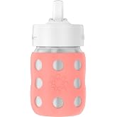 Lifefactory 8oz Stainless Steel Baby Bottle with Pivot Straw, Cantaloupe | Protective Silicone Sleeve, BPA Free, Reusable, Dishwasher Safe