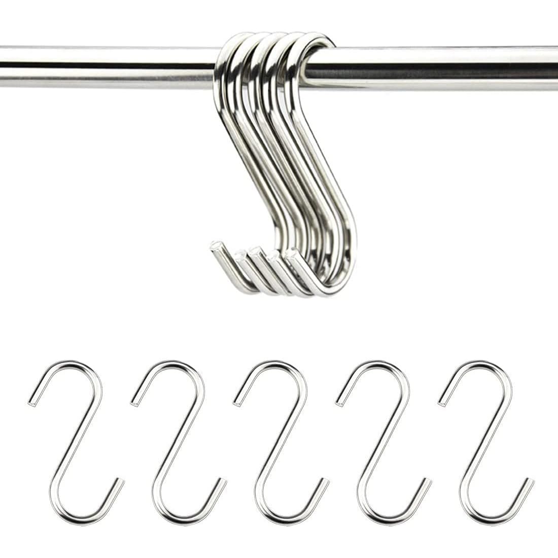 ZKSXOA 10 Pack S Shaped Heavy Duty Hanging Sturdy Metal Hooks, Stainless Steel S-Shaped Hooks, for Hanging at Kitchen, Bathroom, Bedroom, Living Room and Office (7cm)