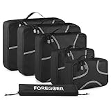 FOREGOER 5 Set Packing Cubes Travel Luggage Organizers with Laundry Bag - Black