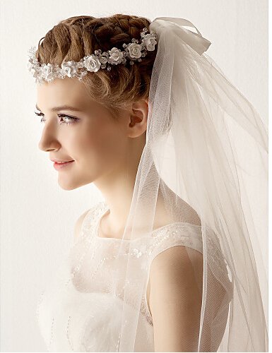 Yean Bride Wedding Veil Flower Bridal Headpieces Hair Vine Wedding Hair Piece for Women (White)