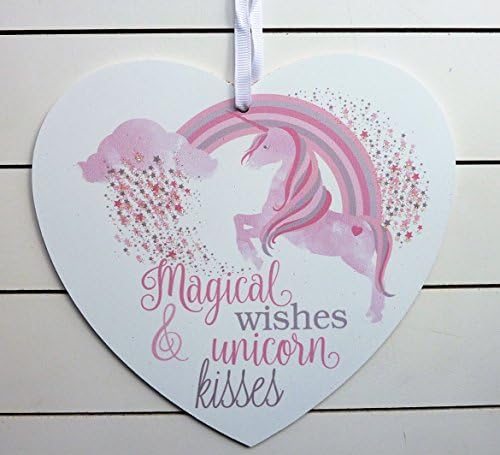 Lovely Things Unicorn Hanging Heart Plaque 19x18cm - Magical Wishes and Unicorn Kisses