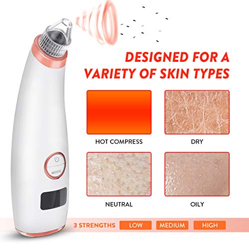 Aspirateur Point Noirs, liaboe Nettoyant de Pores Rechargeable Appareil de Beauté du Visage Avec écran LED, 5 Sondes et 3 Modes, 4 Sondes kit Éliminer les Acnés Comédons