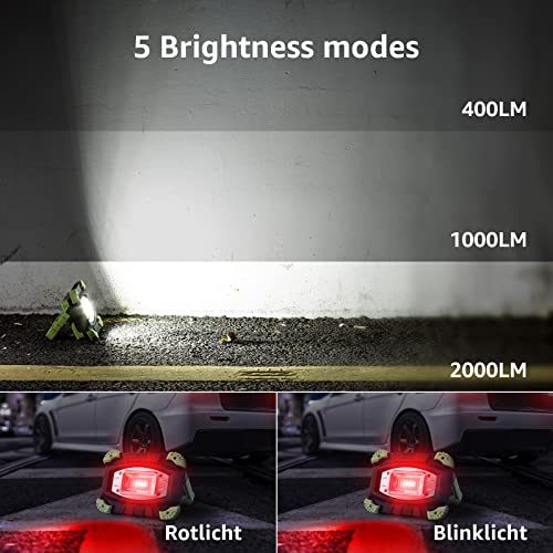 Lepro Led Akku Strahler, Wiederaufladbare Campinglampe aus Aluminium, 20W 2000 Lumen Arbeitsleuchte mit 5 Beleuchtungsmodi und 5200 mAh Powerbank, für Notfall, Camping thumbnail 3
