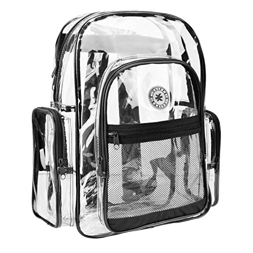 MGgear Clear Transparent PVC School Backpack/ Outdoor Backpack with Black Trim