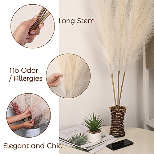 Faux Pampas Grass Decor, Tall Pampas Grass Decor, Pompous Grass Floor Vase Filler, Bundle of 3, 43\