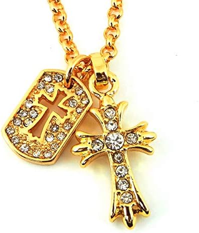 人気 メンズ ブランド Sbg 22k Gp ダブル ジルコニア クロス ネックレス ゴールド シルバー 金 銀 十字架 ゴールド