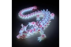 SGYYSG 3D Printed Cherry Blossom Crystal Dragon, 12 Inch Articulated & Magical Movable Dragon Model - Perfect for Display, Collection, and Unique Gift (Noctilucent Pink)