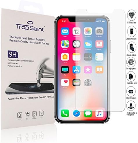 trop saint Tempered Glass Screen Protector for iPhone X (5,8) - 0.3mm Scratch-Proof Screen Shield - Transparent
