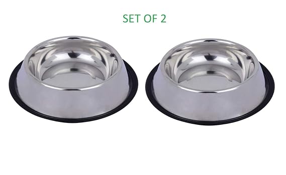 Hunterr Stainless Steel Anti Skid Dog/Pet Bowl Medium (450ML) - Set of 2