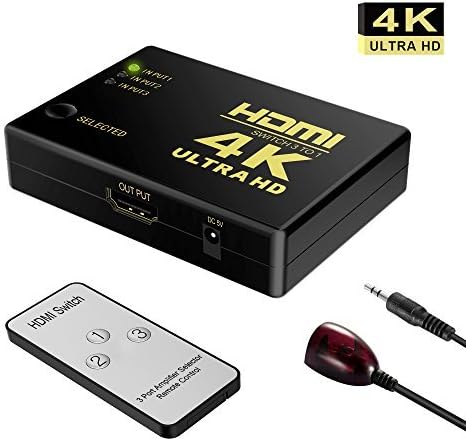 HDMI Switcher 4K, Novanco Intelligent 3 Port HDMI Switch Box with IR Remote Control,HDMI Splitter, HDMI Hub, Support Full HD 4K 2K 1080P 3D