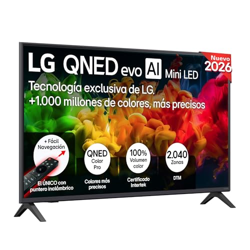 43QNED80B6B - TV 43", 4K QNED EVO MiniLED, Sin Reflejos al 94%, Smart TV, WebOS 26, Procesador α7 AI Gen9, 4K Super Upscaling, HDR10 y Dolby Digital Plus, Alexa/Google Assistant, Negro