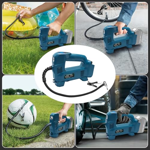 Powarobor 18 V Battery Compressor Compatible with Makita 18 V Batteries, 10.34 Bar Battery Car Compressor/Wireless Air Pump for Bicycle/Car/Motorcycle, 150 PSI, Automatic Stop, LED Lamp (without Battery, without Charger)