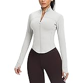 AVGO Women's Cropped Running Workout Jackets Zip Slim Fit Athletic Tops with Thumb Holes
