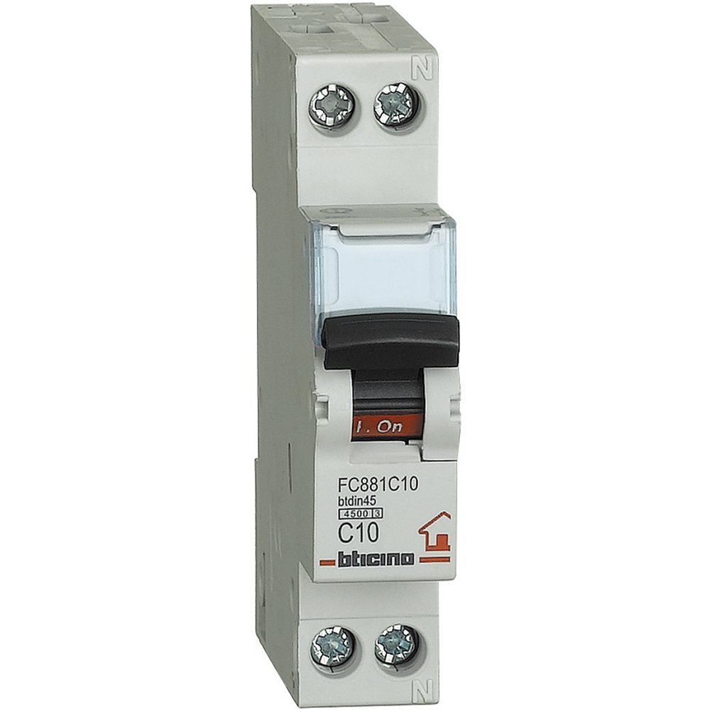 BTicino Industrial FP BTDIN45 Switch, Circuit Breaker, C10, 1P+N, 1 m, 4500 A, SFC881C10