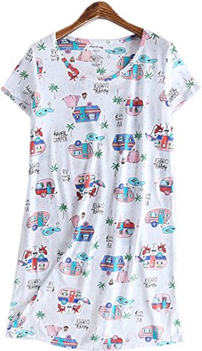 Women s cotton nightgown short sleeves sleep shirt cute cartoon r…