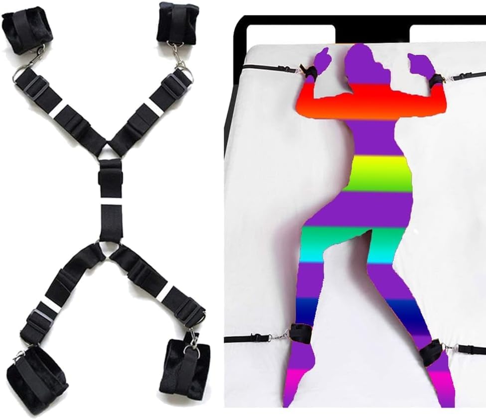 S.ex Bondage Kit Bed Restraints S.ex for Couple Adjustable Bed Straps Dominance Wrist and Ankle Chain with Cuff Bondaged A.dult Kit Game S.ex Resistant Set Kinky Play Women Sweatshirt (HUAN-01)