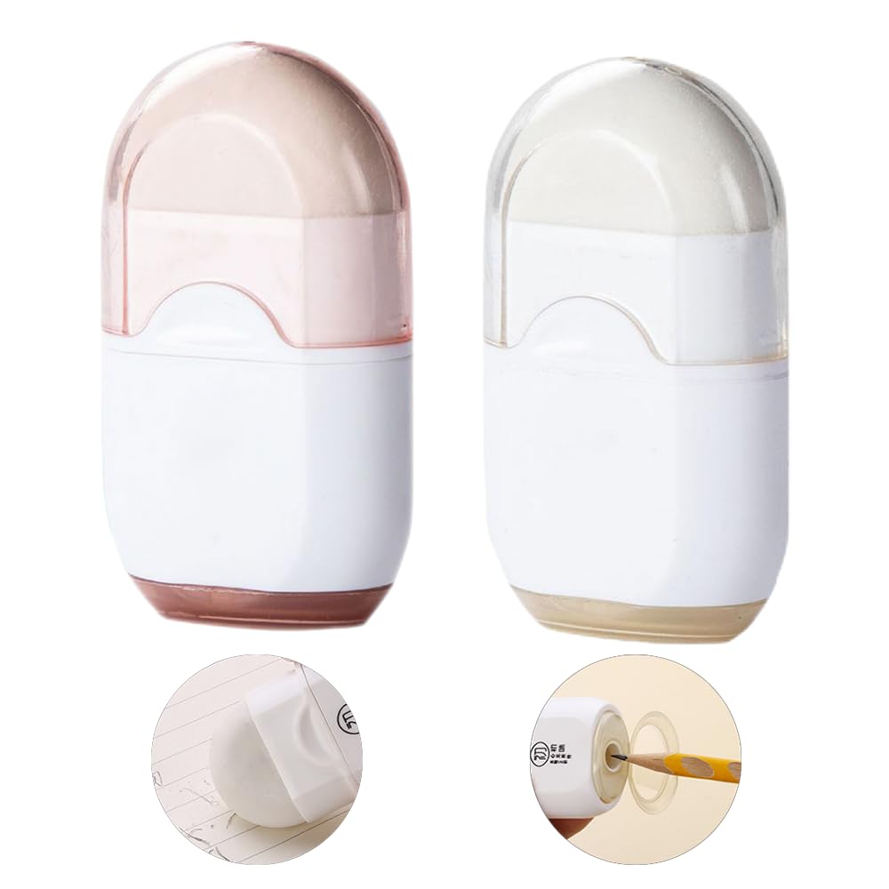 2 Pcs Manual Pencil Sharpener with Eraser Pencil Sharpener with Container Mini 2-in-1 Pencil Sharpener Manual Pencil Sharpeners for Adults School Home Office Supplies (White)