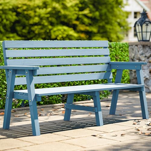 GSATREY Bench Park Outdoor, Garden Bench, Bench Wood, 2-Person Garden Benches for Outdoors, Wooden Park Front Porch Benches for Outside, for Yard Porch Work Entryway(Blue)