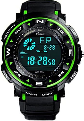 Men's large dial multi-function outdoor sports watch, waterproof backlit electronic watches (green)