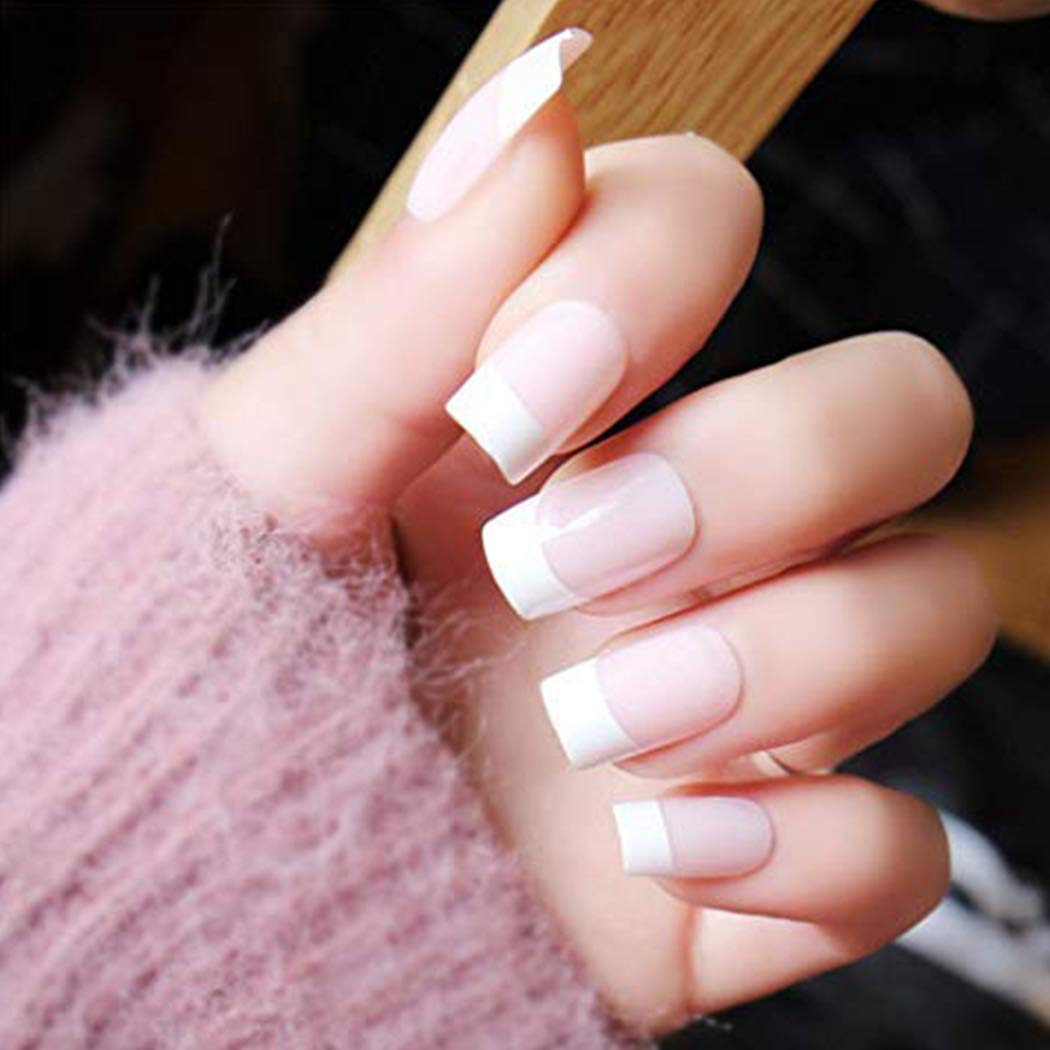 Handcess 24pcs French False Nails White Nude Short Square Press On Nail Fake Nails Full Cover Nails Art For Women Buy Online In Morocco At Desertcart Ma Productid