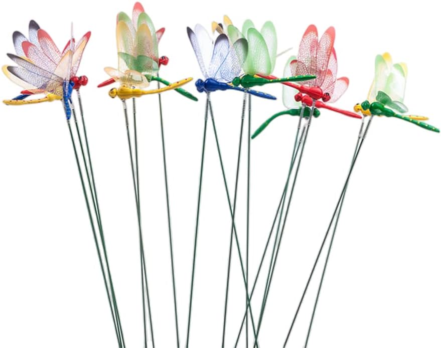 Decorative Garden Stakes - 40 Pcs 3D Artificial Dragonfly Stakes Garden Ornaments for Indoor Outdoor Planter Miniature Fairy Garden Decoration,Yellow,Blue,Green,Red
