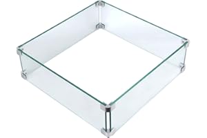 vchin Fire Pit Wind Guard, 17.5 Square Fire Pit Glass Wind Guard Made of Clear Tempered Glass, Set with Assembly Instructions, Screwdriver, Easy to Install