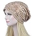 Qunson Womens Lace Flower Beanie Hat Cap Turban (Beige)