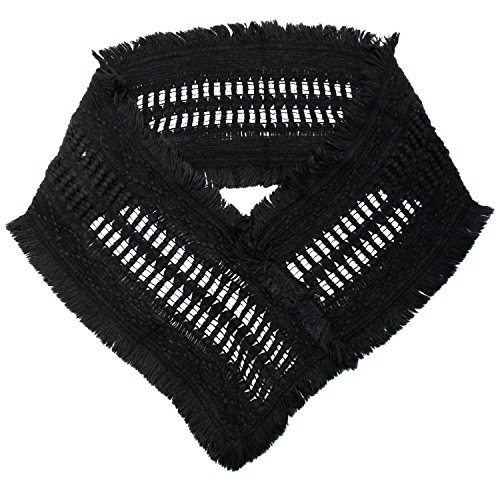 Black Wispy Shag Knit Ring Infinity Scarf
