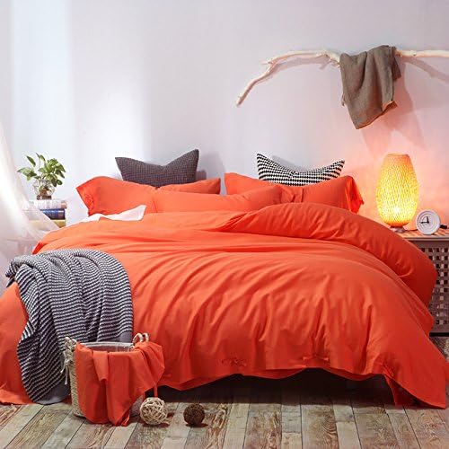 Cotton Linen Soft Bed Sheet 4pcs Bright Solid Color Plain Orange Bedding Sets Double 200cm King 240cm Duvet Covers bedlinen