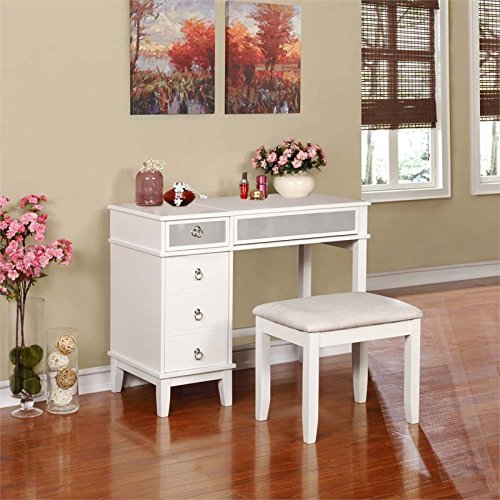 Riverbay Furniture Eva 2 Piece Bedroom Vanity Set in White - Thumbnail 7