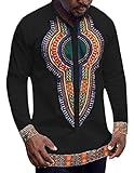 Huiyuzhi Men's African Dashiki Long Sleeve Print Tops (XL, Black-1)