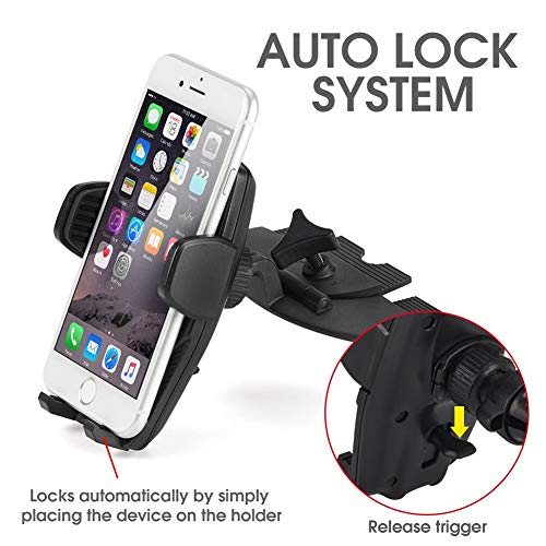 iKross Touch-Lock Universal CD Insert Slot Smartphone Cradle Mount Stand Phone Holder for iPhone X, 8 Plus, 8 iPhone 7, 7 Plus, Samsung Galaxy Note 8, Galaxy S8, S8+ and More