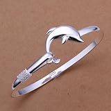 Fashion Women Jewelry Solid 925 Sterling Silver Dolphin Bangle Bracelet Gift